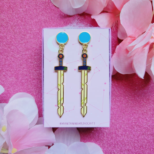 Golden sword stud earrings