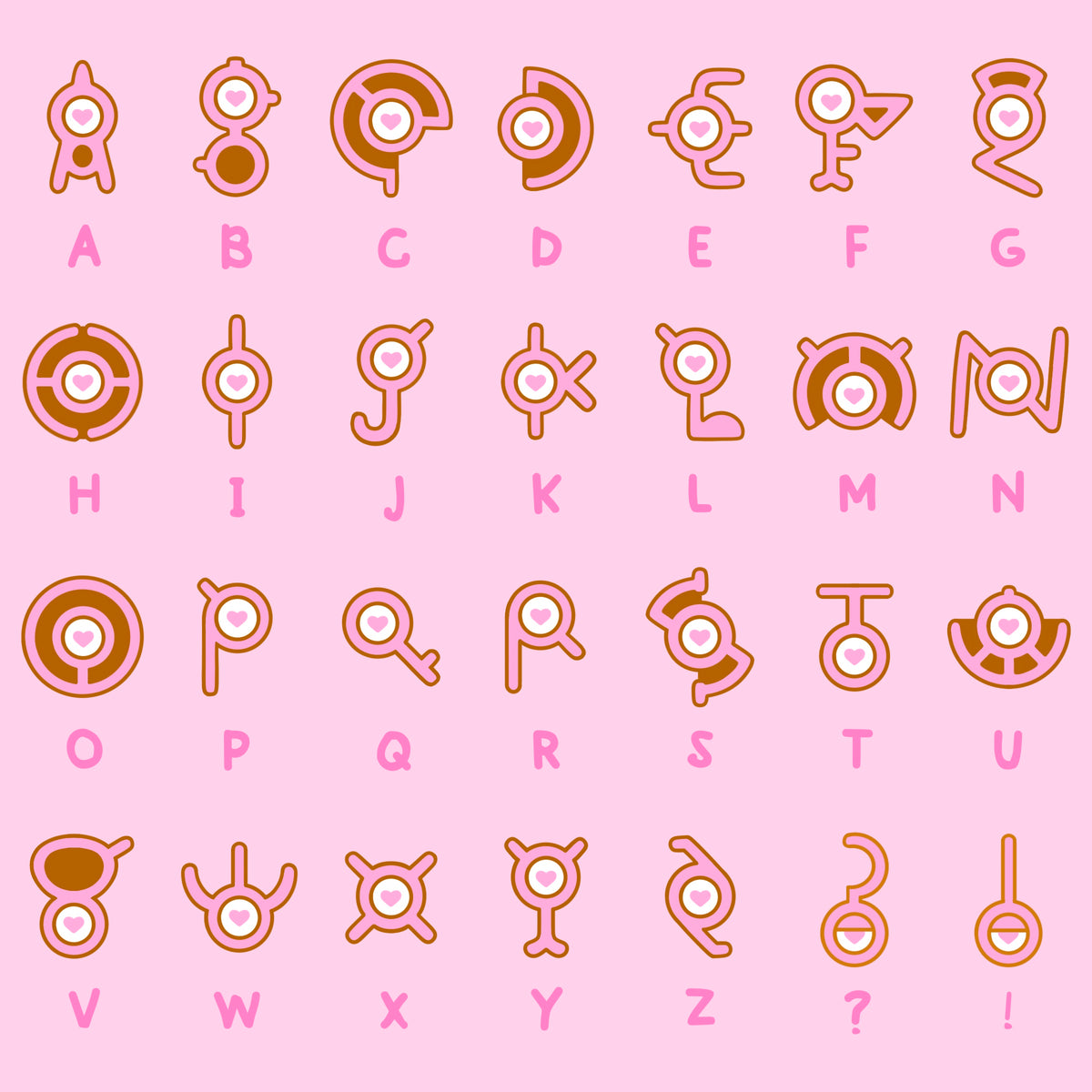 Unown alphabet collection enamel pins
