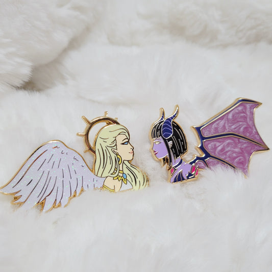 Angel and Demon enamel pins