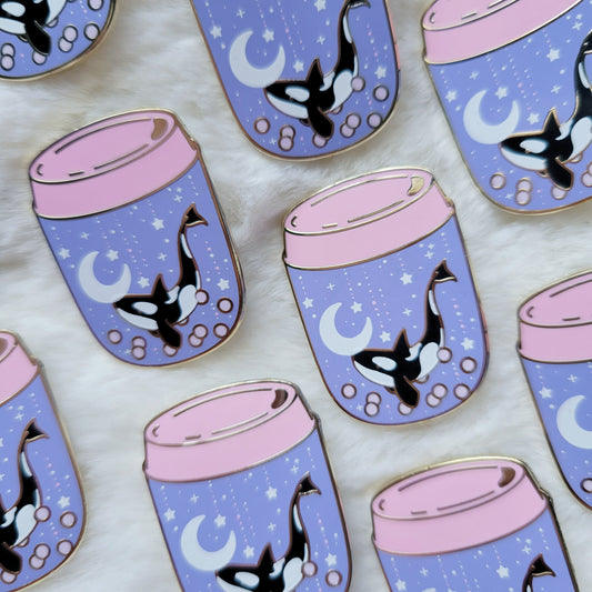 Orca boba latte hard enamel pin