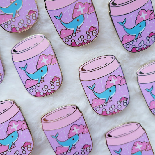 Whale boba latte hard enamel pin