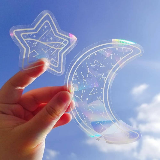 Moon and star rainbow suncatchers