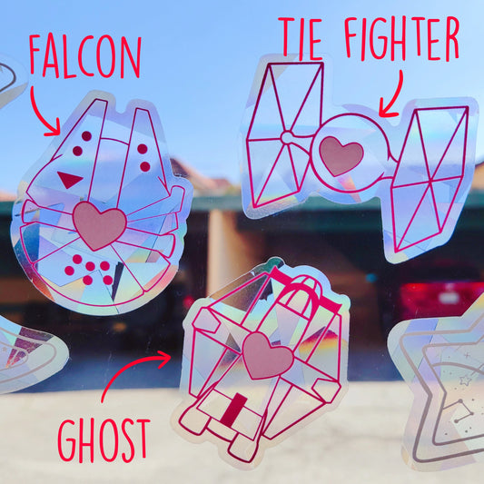 Heart ship rainbow suncatchers