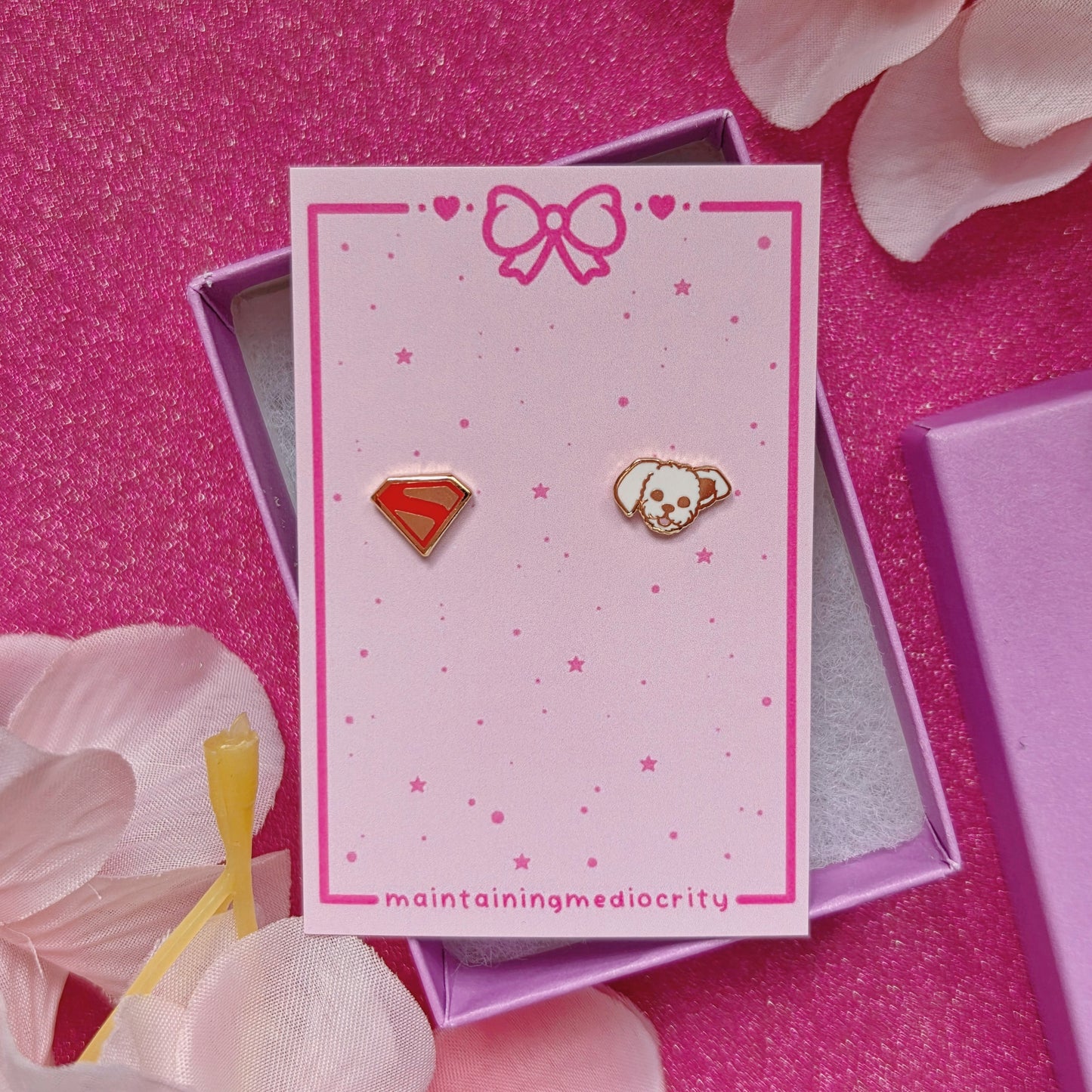 Superman and Krypto stud earrings