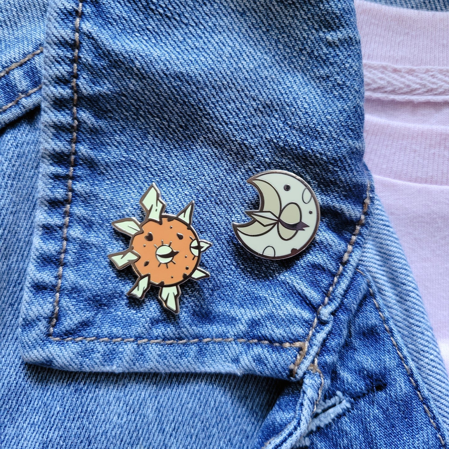 Sun and Moon enamel pins