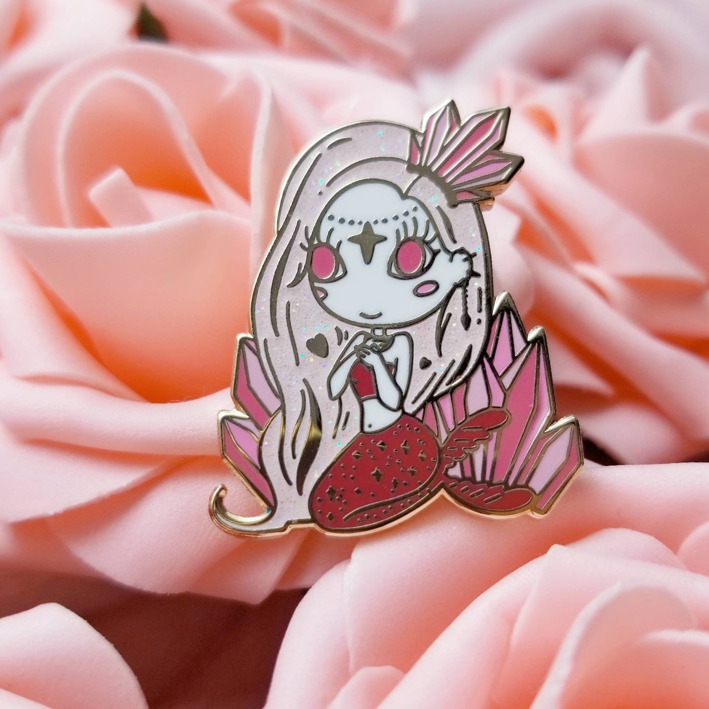 Rose quartz mermaid pin